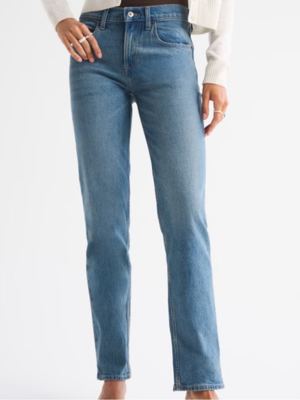 Abercrombie Light Blue Women's mid-Rise Straight Jeans. Minor stain - Picture 5 of 5